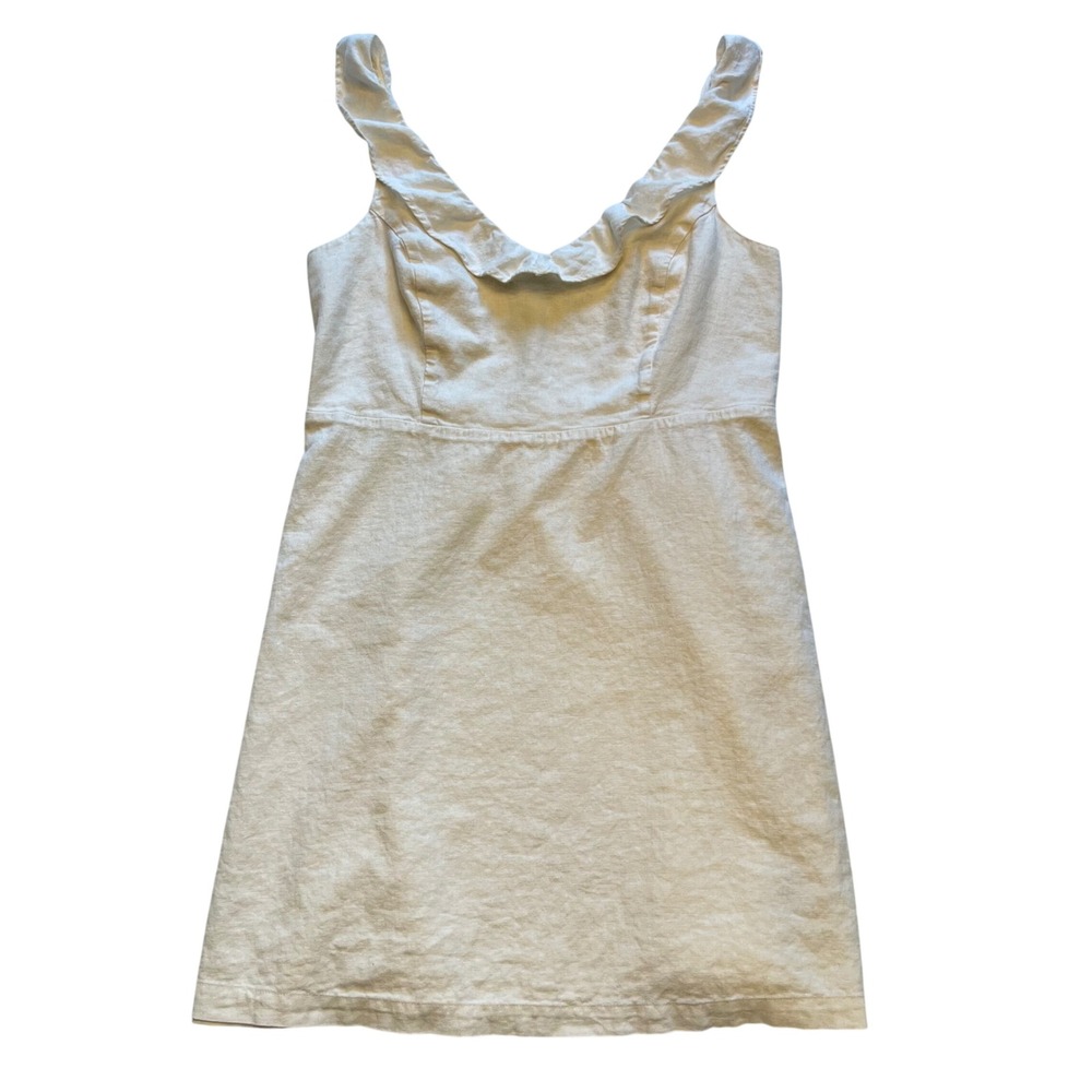 Old Navy White Linen Blend Ruffle V-Neck Smocked Back Cottage Mini Dress Size L - Picture 2 of 8